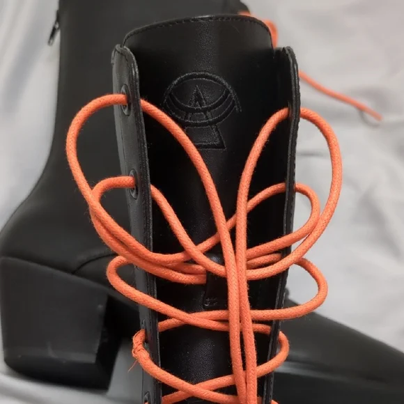 Halloween Black and Orange Scary Jack O' Lantern Lace-Up Boots - Picture 10 of 10